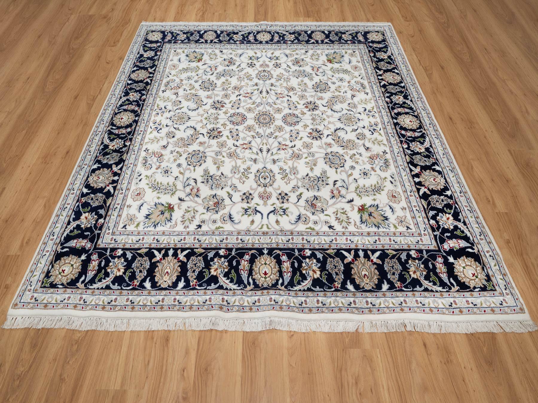 Nain Traditional hand-knotted wool/silk rug in Ivory, 7'8" x 7'9", SKU O091058
