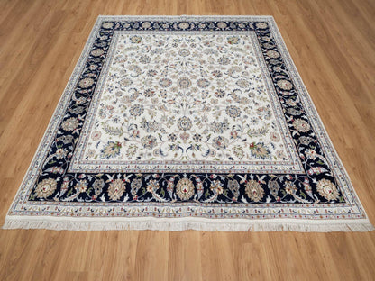 Ivory 7'8" x 7'9" Fine Oriental Hand knotted Wool/Silk Rug - Sku: O091058