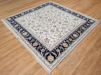 Ivory 7'8" x 7'9" Fine Oriental Hand knotted Wool/Silk Rug - Sku: O091058