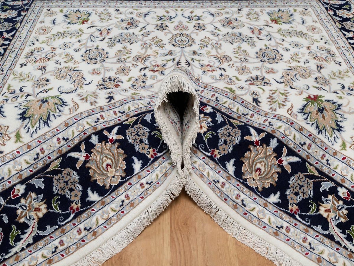 Nain Traditional hand-knotted wool/silk rug in Ivory, 7'8" x 7'9", SKU O091058