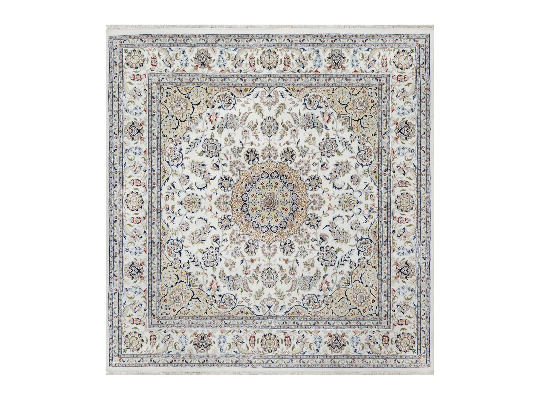 Nain Traditional hand-knotted wool/silk rug in Ivory, 9'10" x 10'2", SKU O091059