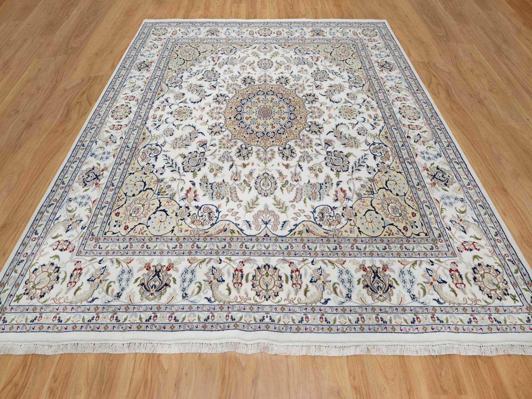 Nain Traditional hand-knotted wool/silk rug in Ivory, 9'10" x 10'2", SKU O091059