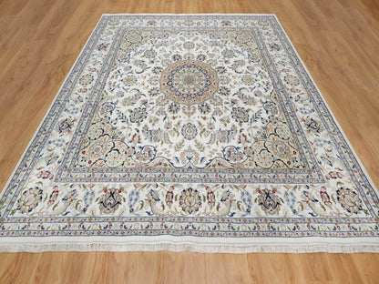 Ivory 9'10" x 10'2" Fine Oriental Hand knotted Wool/Silk Rug - Sku: O091059