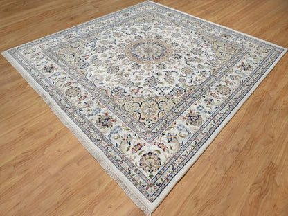 Ivory 9'10" x 10'2" Fine Oriental Hand knotted Wool/Silk Rug - Sku: O091059