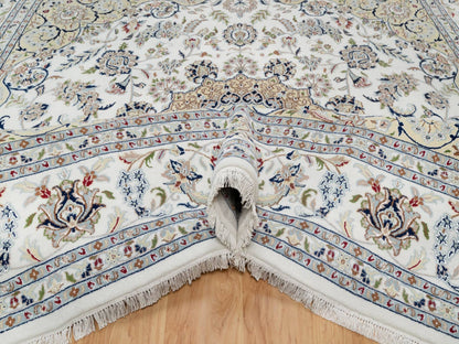 Ivory 9'10" x 10'2" Fine Oriental Hand knotted Wool/Silk Rug - Sku: O091059