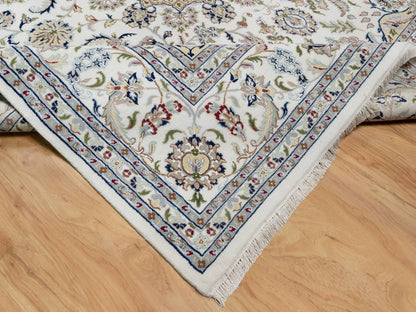 Ivory 9'10" x 10'2" Fine Oriental Hand knotted Wool/Silk Rug - Sku: O091059