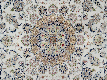 Ivory 9'10" x 10'2" Fine Oriental Hand knotted Wool/Silk Rug - Sku: O091059