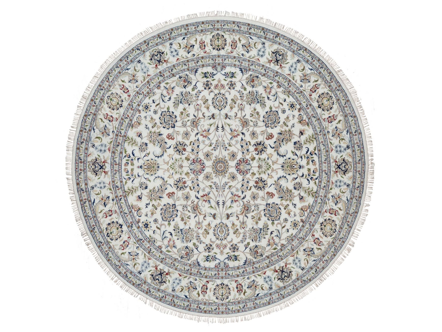 Nain Traditional hand-knotted wool/silk rug in Ivory, 9'8" x 9'8", SKU O091075