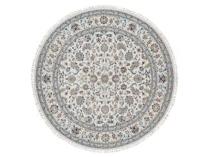 Ivory 9'8" x 9'8" Fine Oriental Hand knotted Wool/Silk Rug - Sku: O091075