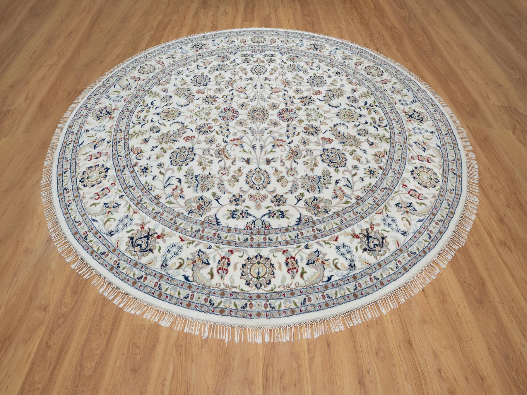 Nain Traditional hand-knotted wool/silk rug in Ivory, 9'8" x 9'8", SKU O091075
