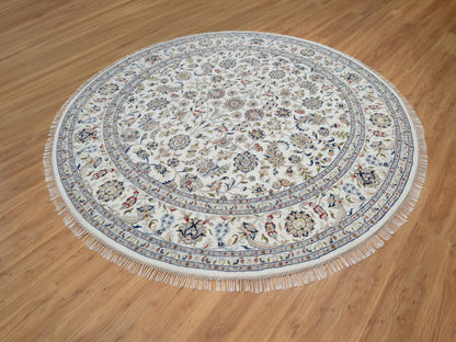 Ivory 9'8" x 9'8" Fine Oriental Hand knotted Wool/Silk Rug - Sku: O091075