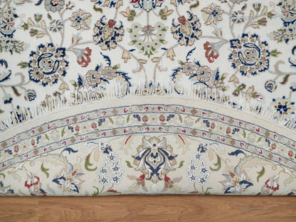 Ivory 9'8" x 9'8" Fine Oriental Hand knotted Wool/Silk Rug - Sku: O091075