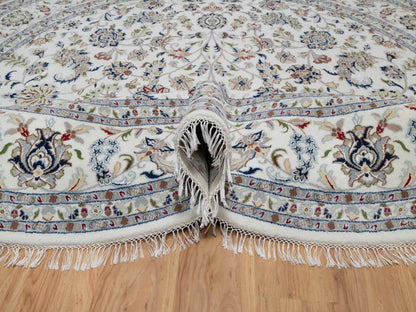 Ivory 9'8" x 9'8" Fine Oriental Hand knotted Wool/Silk Rug - Sku: O091075