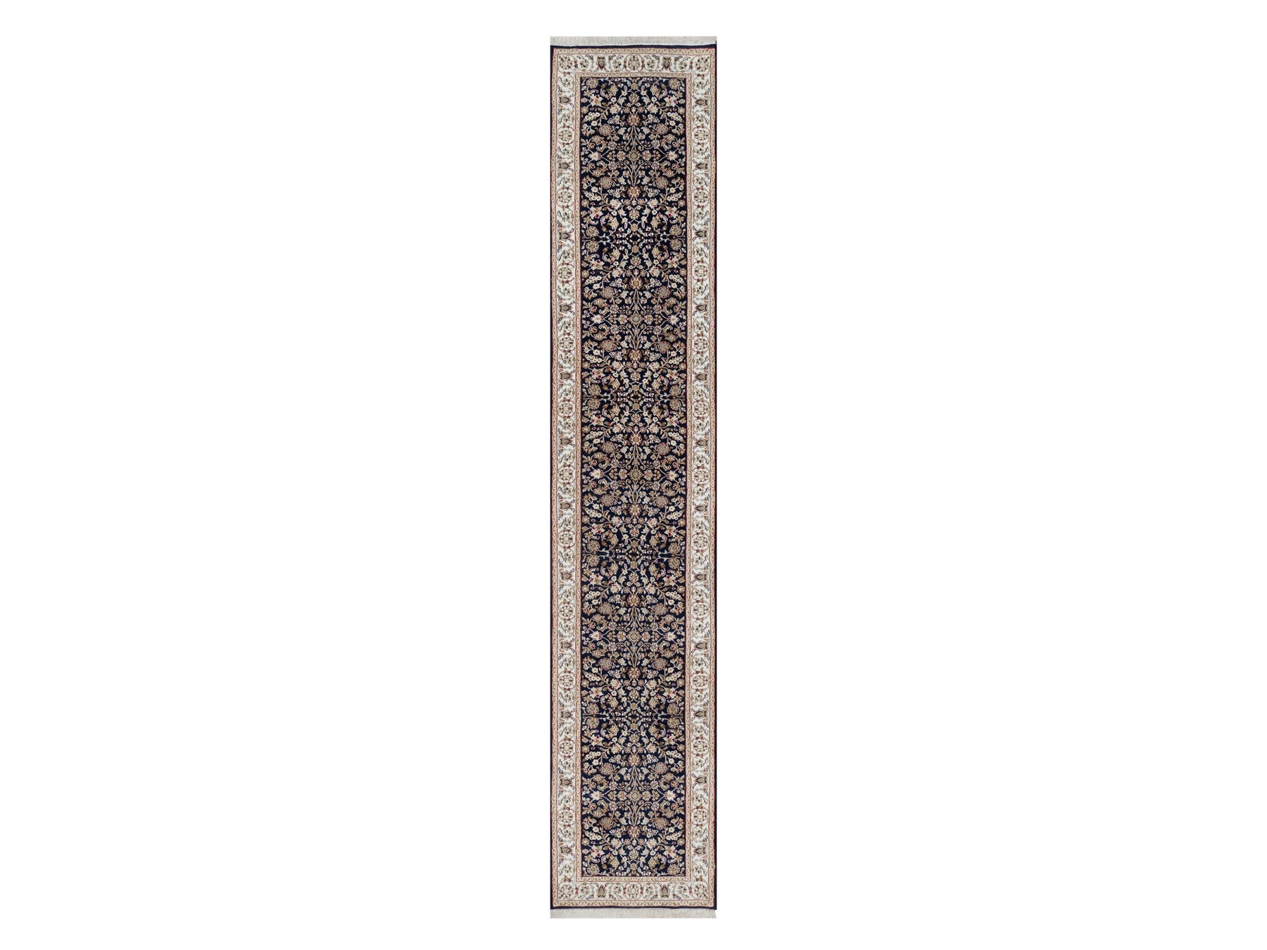 Nain Traditional hand-knotted wool/silk runner in Blue, 2'6" x 13'3", SKU O091076
