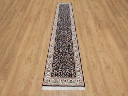 Nain Traditional hand-knotted wool/silk runner in Blue, 2'6" x 13'3", SKU O091076