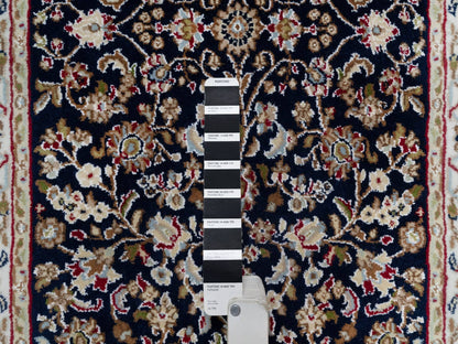 Blue 2'6" x 13'3" Fine Oriental Hand knotted Wool/Silk Rug - Sku: O091076