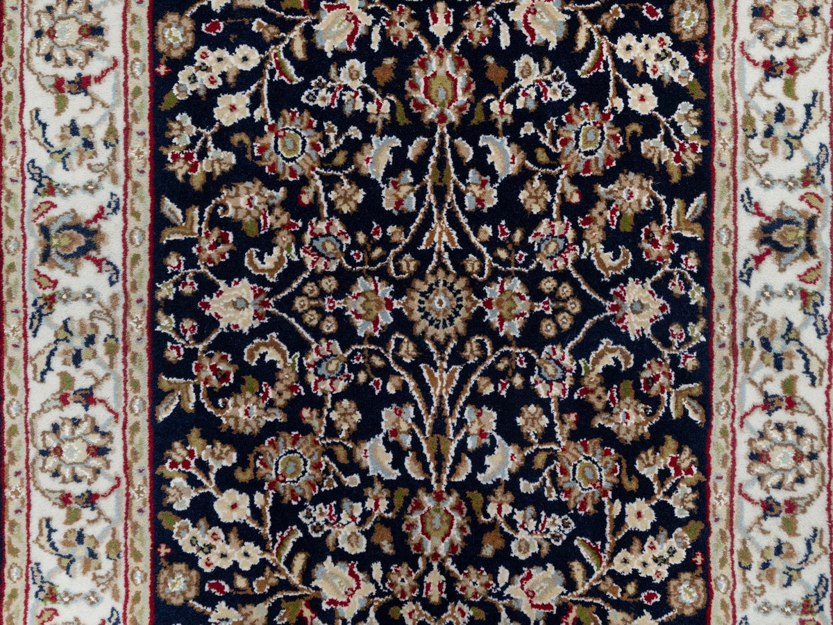 Nain Traditional hand-knotted wool/silk runner in Blue, 2'6" x 13'3", SKU O091076