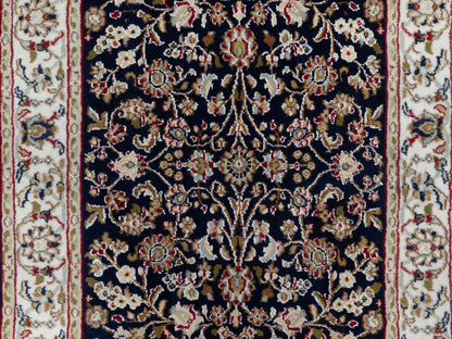 Nain Traditional hand-knotted wool/silk runner in Blue, 2'6" x 13'3", SKU O091076