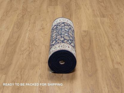 Nain Traditional hand-knotted wool/silk runner in Blue, 2'6" x 13'3", SKU O091076