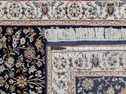 Nain Traditional hand-knotted wool/silk runner in Blue, 2'6" x 13'3", SKU O091076