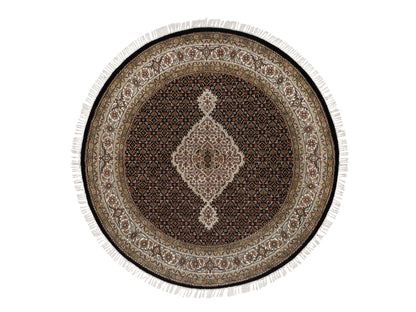 Black 4'10" x 4'10" Fine Oriental Hand knotted Wool Rug - Sku: O091077