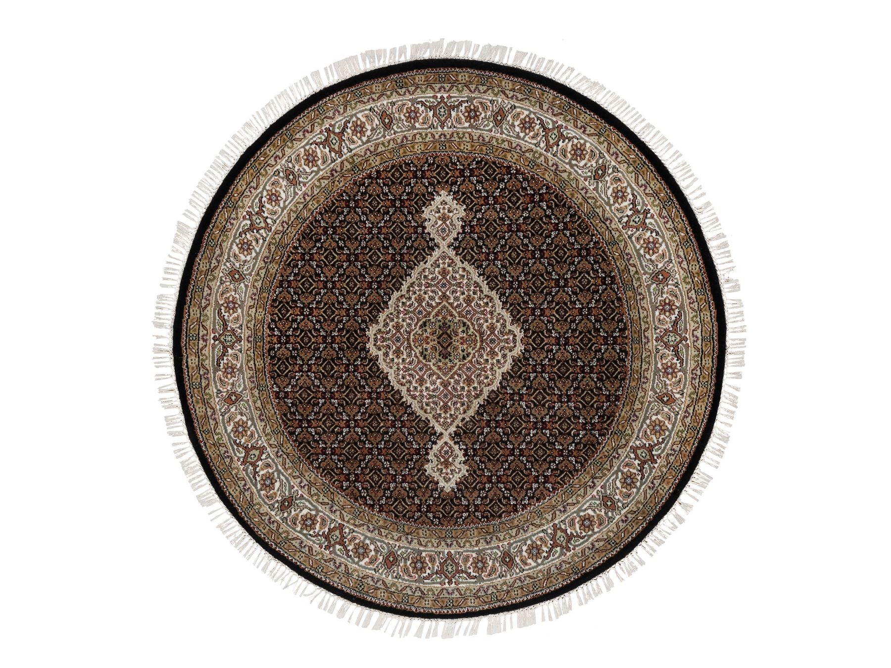 Tabriz Traditional hand-knotted wool rug in Black, 4'10" x 4'10", SKU O091077