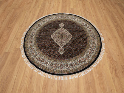 Black 4'10" x 4'10" Fine Oriental Hand knotted Wool Rug - Sku: O091077