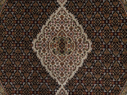 Black 4'10" x 4'10" Fine Oriental Hand knotted Wool Rug - Sku: O091077
