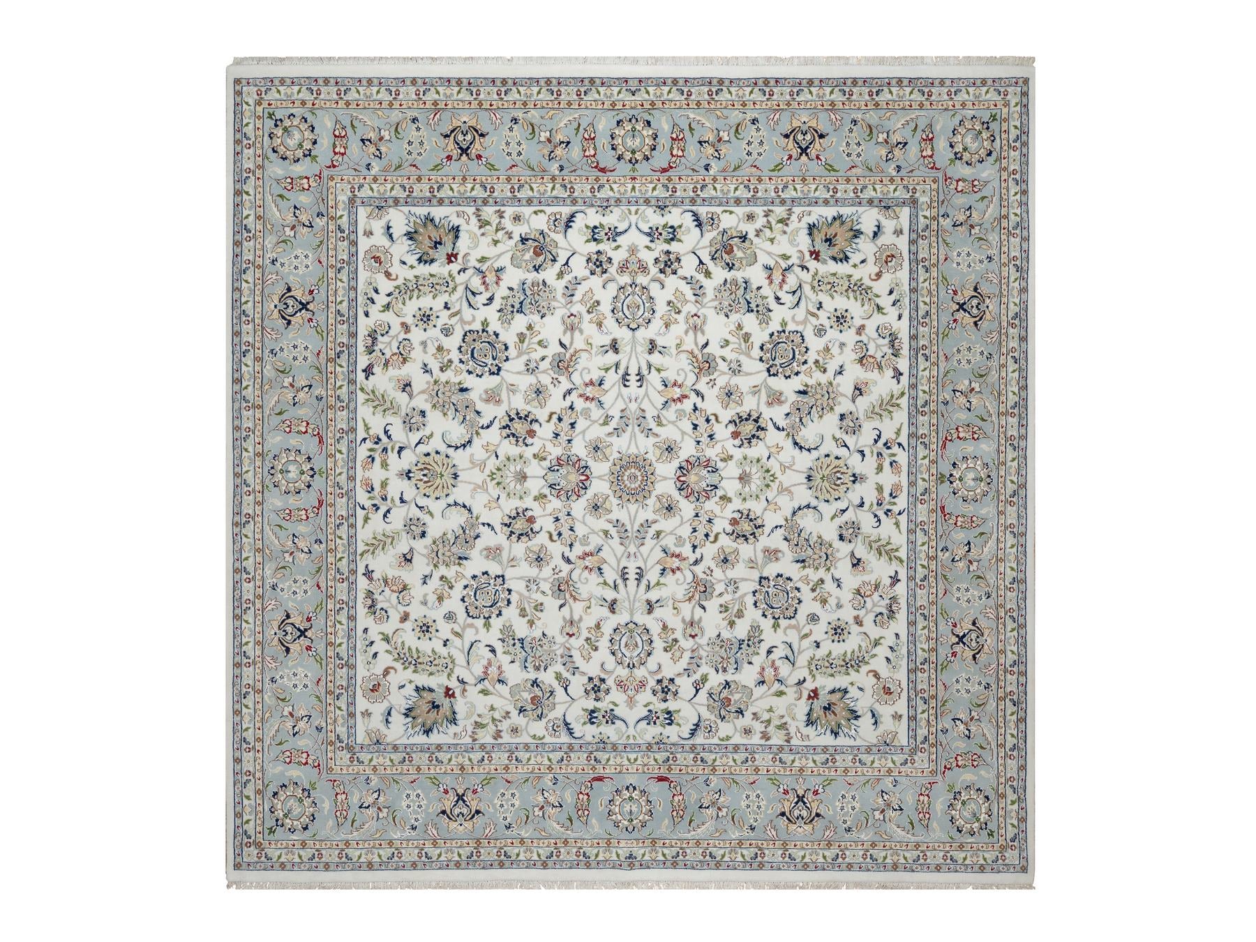Nain Traditional hand-knotted wool/silk rug in Ivory, 10'1" x 10'2", SKU O091079