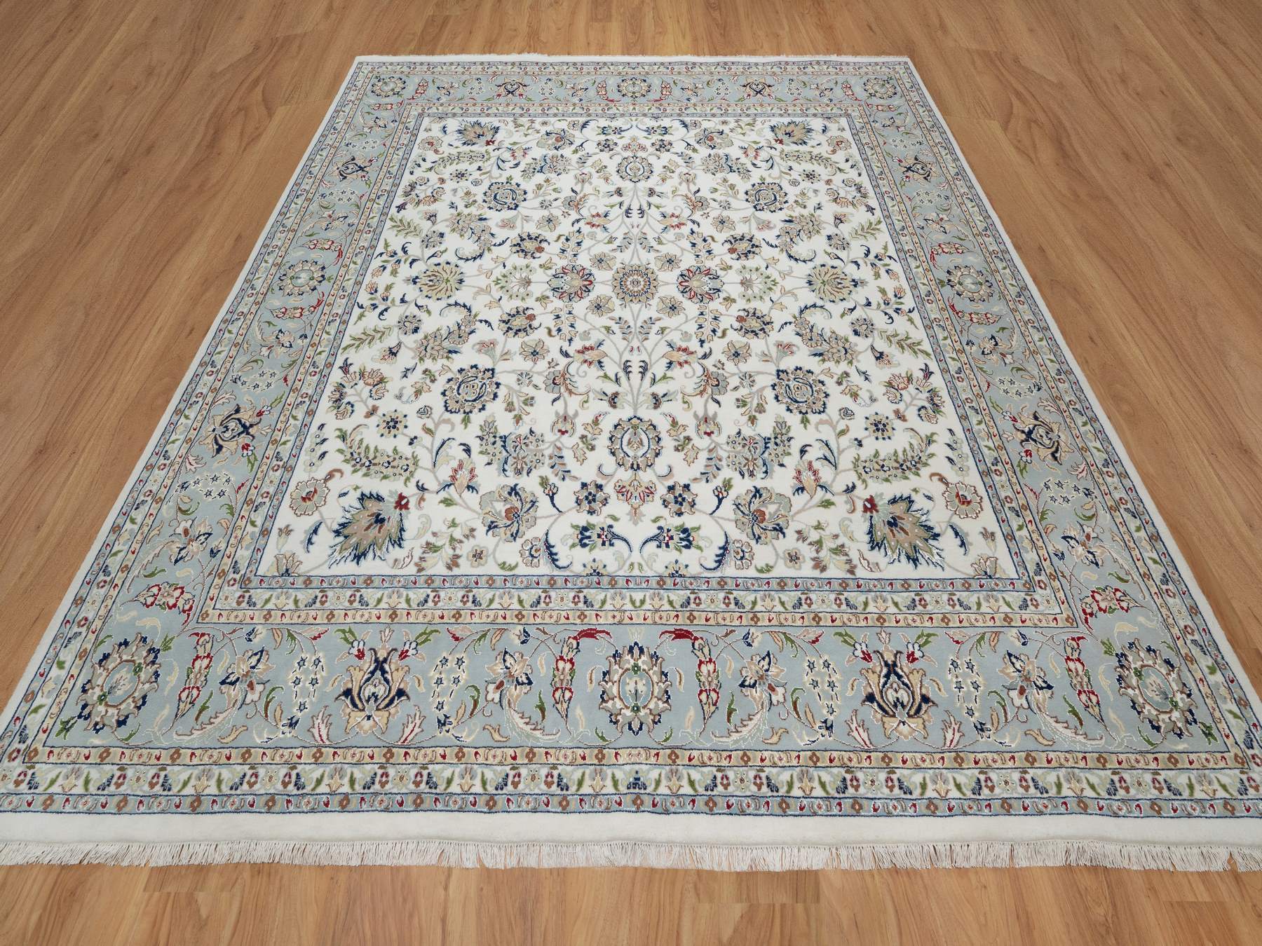 Nain Traditional hand-knotted wool/silk rug in Ivory, 10'1" x 10'2", SKU O091079