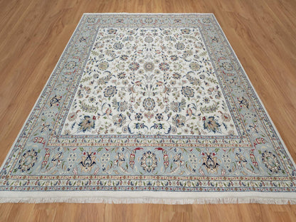 Ivory 10'1" x 10'2" Fine Oriental Hand knotted Wool/Silk Rug - Sku: O091079
