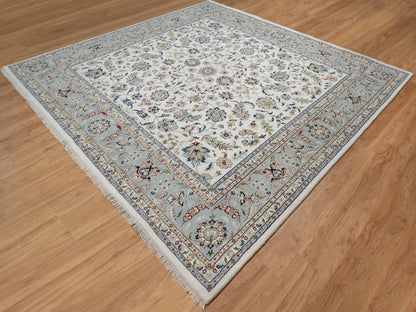 Ivory 10'1" x 10'2" Fine Oriental Hand knotted Wool/Silk Rug - Sku: O091079