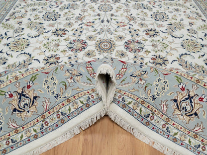 Ivory 10'1" x 10'2" Fine Oriental Hand knotted Wool/Silk Rug - Sku: O091079