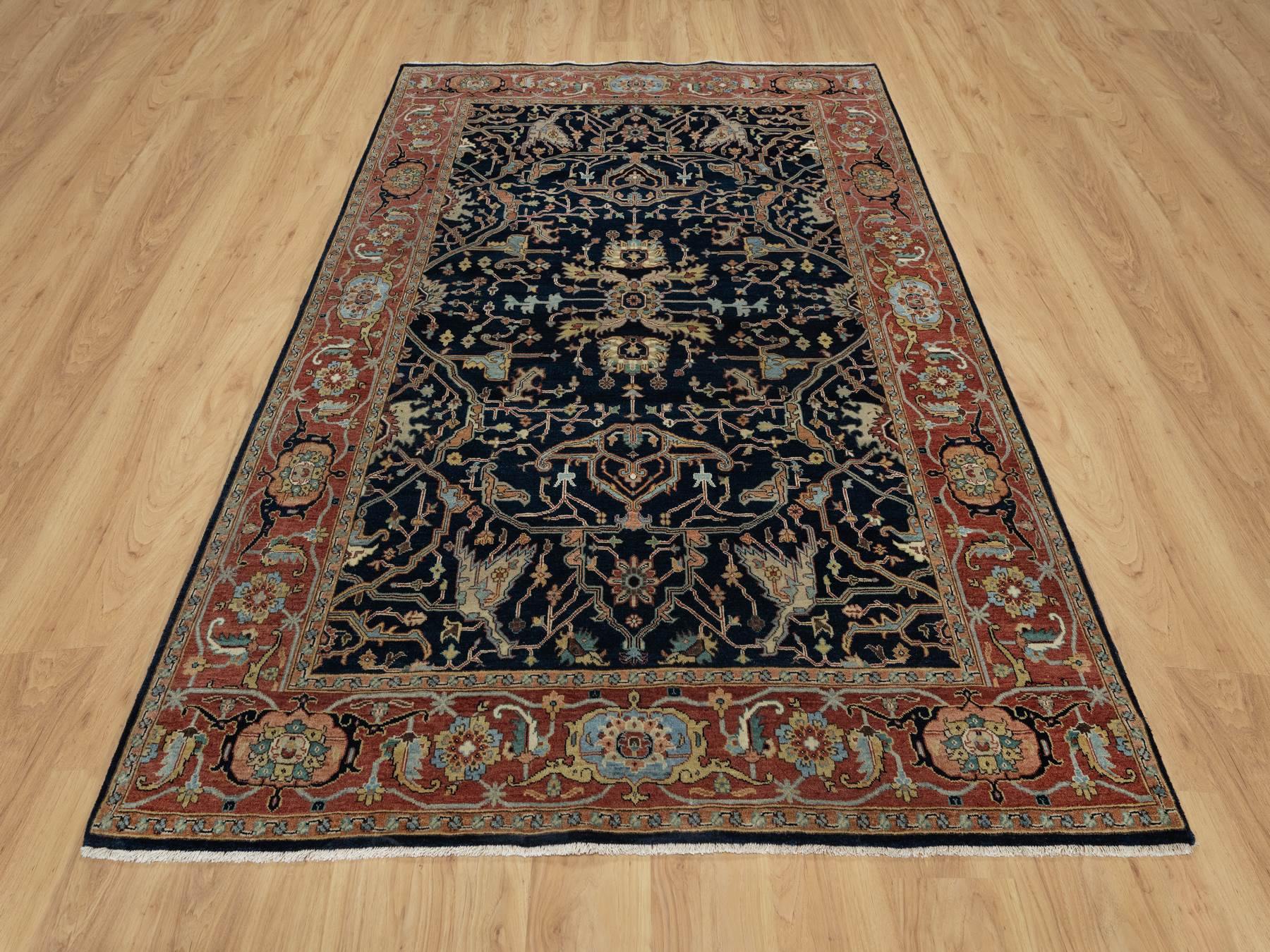 Heriz Traditional hand-knotted wool rug in Blue, 6'2" x 9'2", SKU O091086