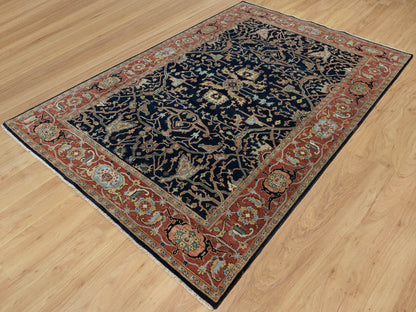 Blue 6'2" x 9'2" Heriz Hand knotted Wool Rug - Sku: O091086