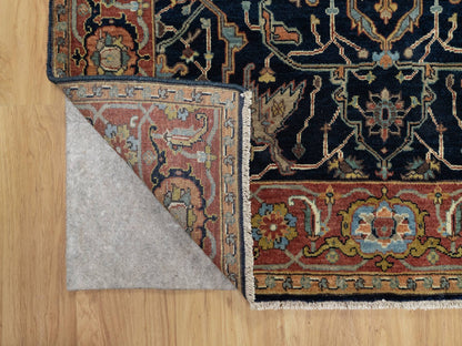 Blue 4'2" x 10'2" Heriz Hand knotted Wool Rug - Sku: O091088
