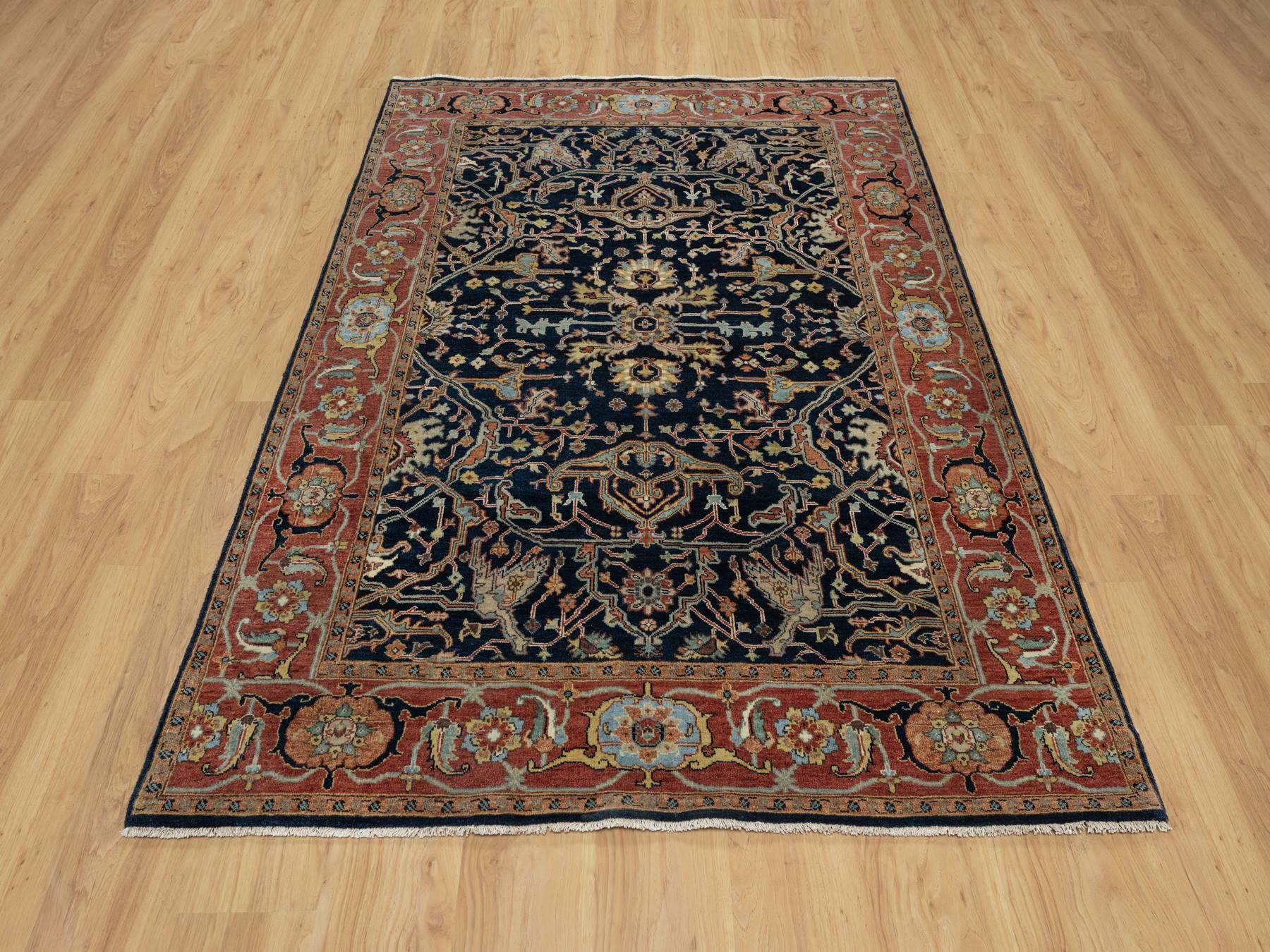 Heriz Traditional hand-knotted wool rug in Blue, 5'0" x 7'2", SKU O091099