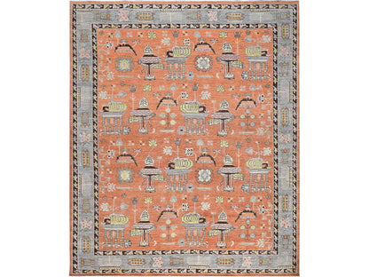 Orange 12'1" x 14'6" Khotan and Samarkand Hand knotted Wool Rug - Sku: O0910