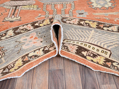 Orange 12'1" x 14'6" Khotan and Samarkand Hand knotted Wool Rug - Sku: O0910