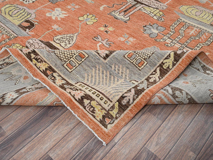 Orange 12'1" x 14'6" Khotan and Samarkand Hand knotted Wool Rug - Sku: O0910