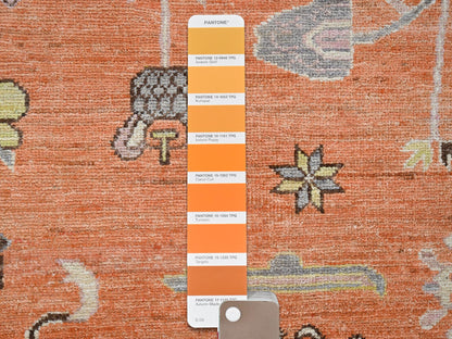 Orange 12'1" x 14'6" Khotan and Samarkand Hand knotted Wool Rug - Sku: O0910