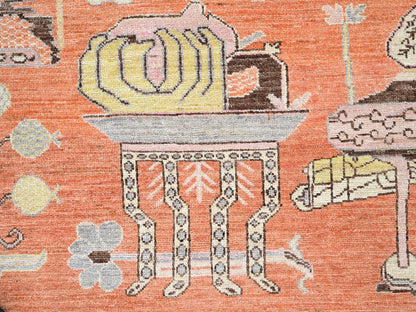 Orange 12'1" x 14'6" Khotan and Samarkand Hand knotted Wool Rug - Sku: O0910