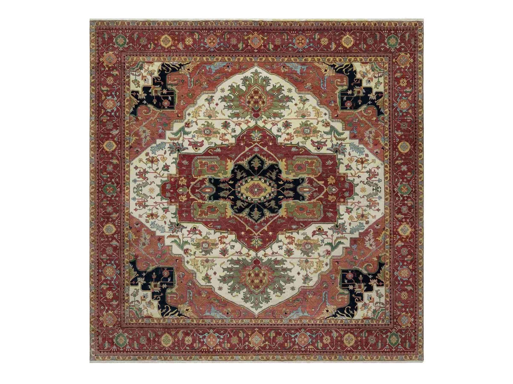 Heriz Traditional hand-knotted wool rug in Ivory, 12'0" x 12'3", SKU O091107