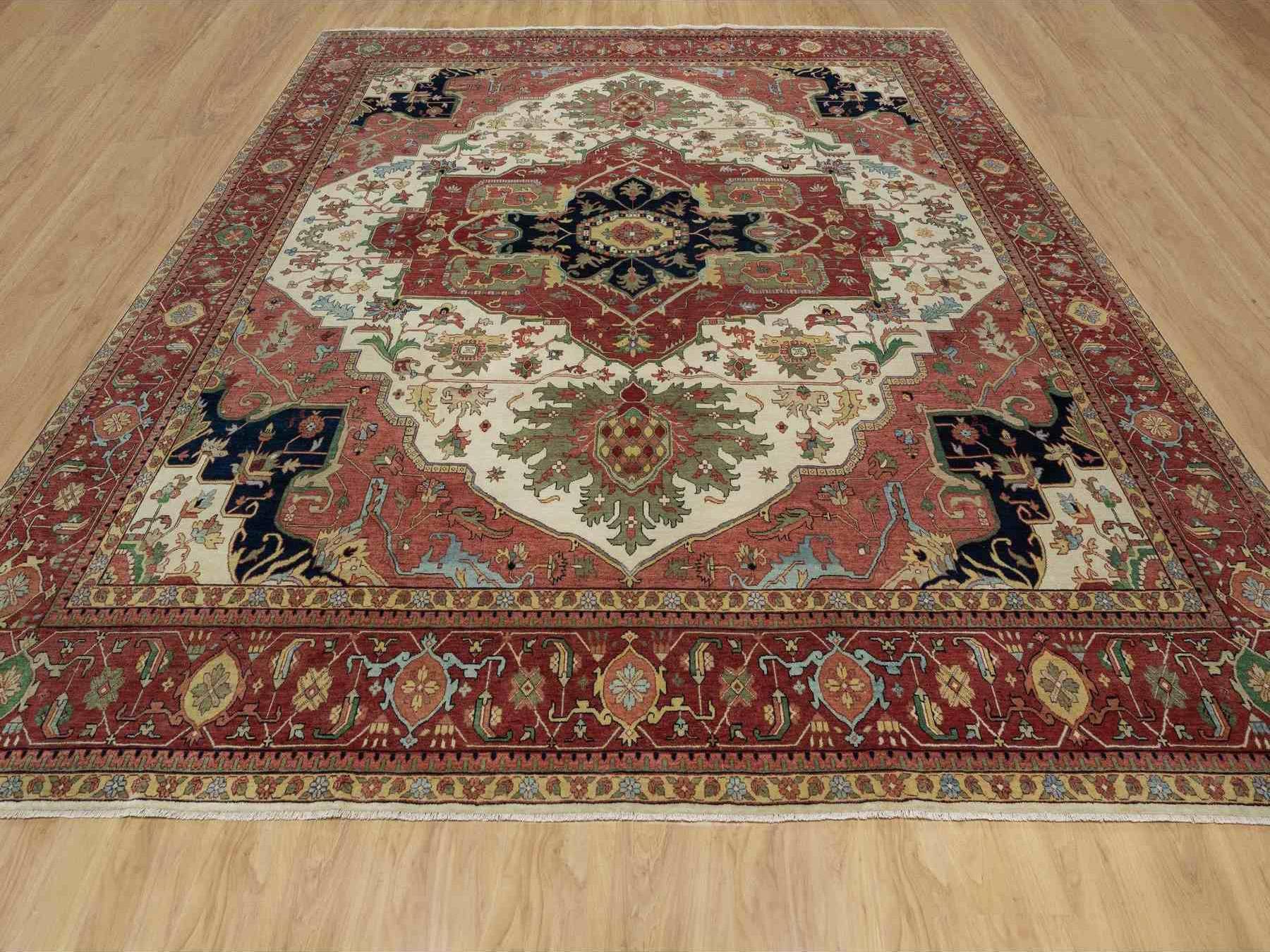 Heriz Traditional hand-knotted wool rug in Ivory, 12'0" x 12'3", SKU O091107