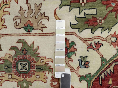 Ivory 12'0" x 12'3" Heriz Hand knotted Wool Rug - Sku: O091107