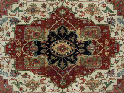 Heriz Traditional hand-knotted wool rug in Ivory, 12'0" x 12'3", SKU O091107