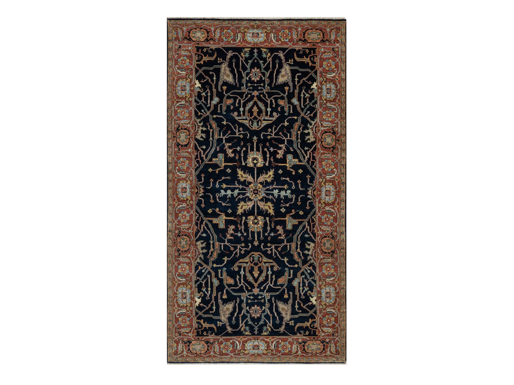 Heriz Traditional hand-knotted wool runner in Blue, 4'2" x 8'1", SKU O091110