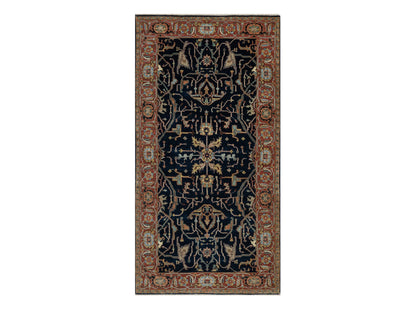 Heriz Traditional hand-knotted wool runner in Blue, 4'2" x 8'1", SKU O091110