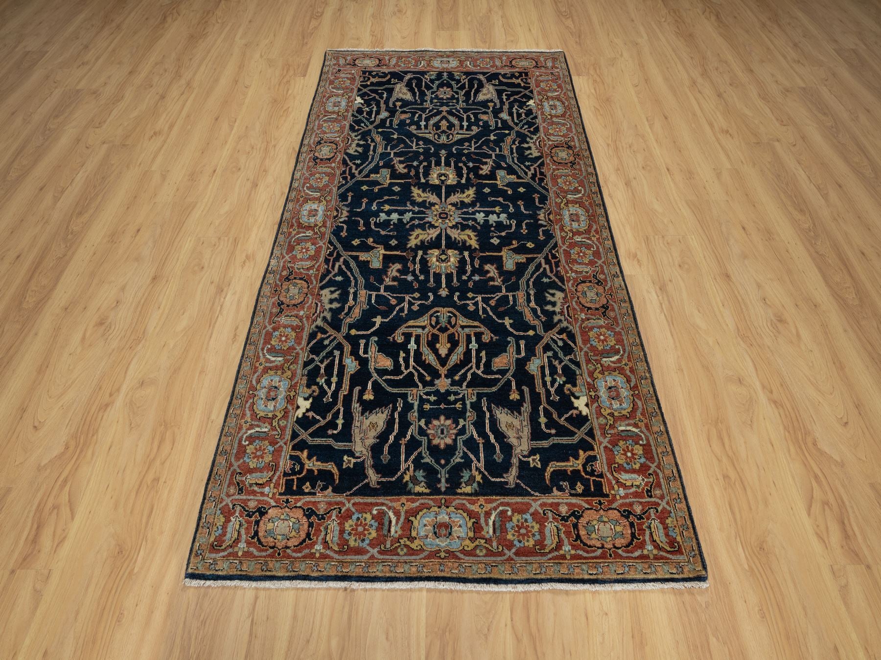 Heriz Traditional hand-knotted wool runner in Blue, 4'2" x 8'1", SKU O091110