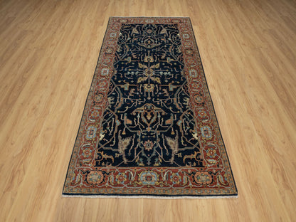 Heriz Traditional hand-knotted wool runner in Blue, 4'2" x 8'1", SKU O091110